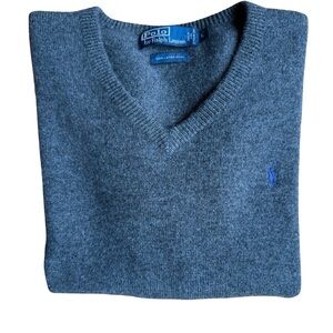 Polo Ralph Lauren Men's 100% Lambs Wool Charcoal V-Neck Sweater Size Large